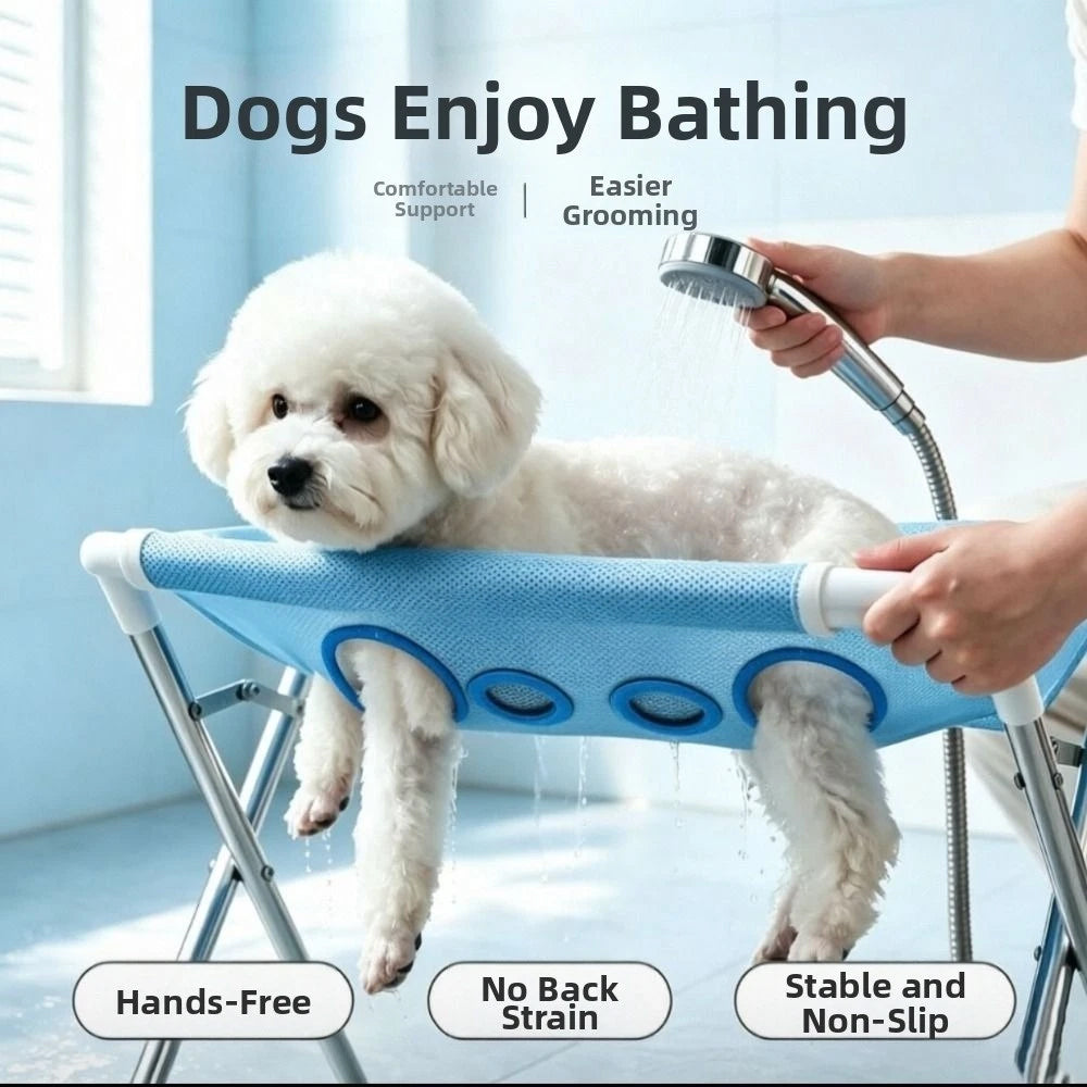 Pet Grooming Hammock – Foldable Non-Slip Bathing Stand for Cats & Small Dogs