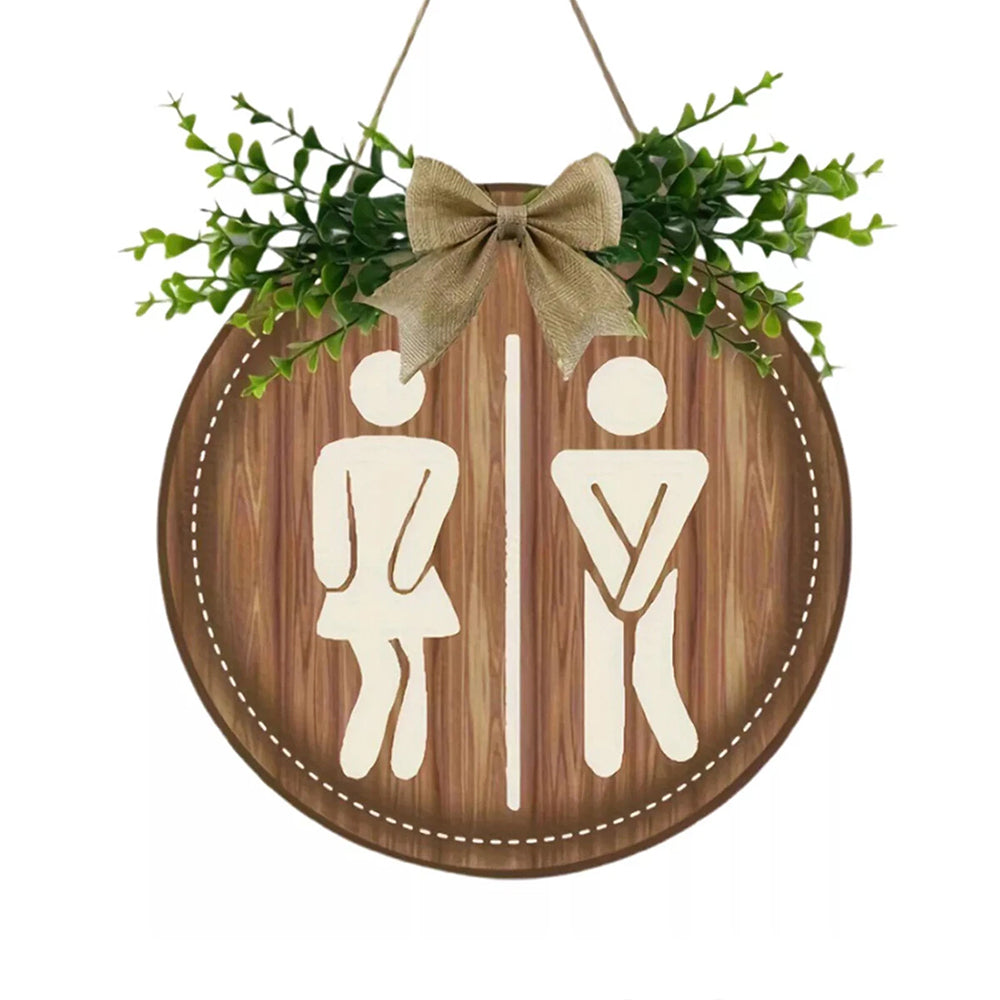 Bathroom Gender Sign – Rustic Wooden Round Hanging Toilet Door Plaque Decor 23CM