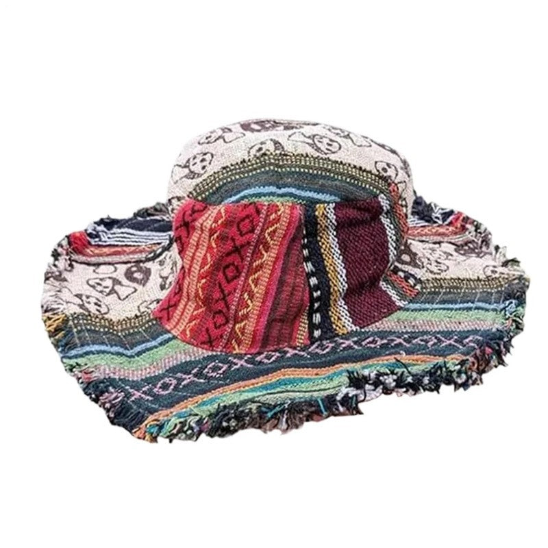 Multicolored Mushroom Hemp Fedora Handmade Sun Hat with Hidden Pocket Unique Cap