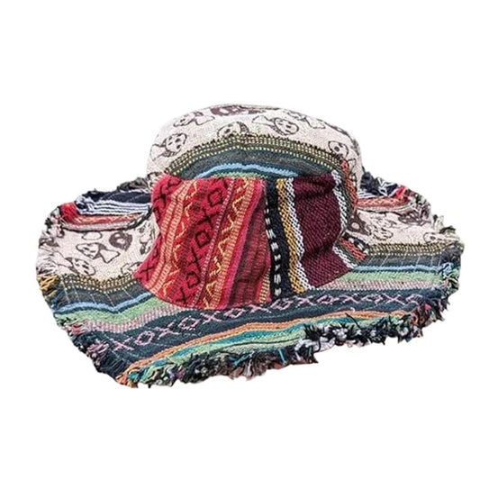 Multicolored Mushroom Hemp Fedora Handmade Sun Hat with Hidden Pocket Unique Cap
