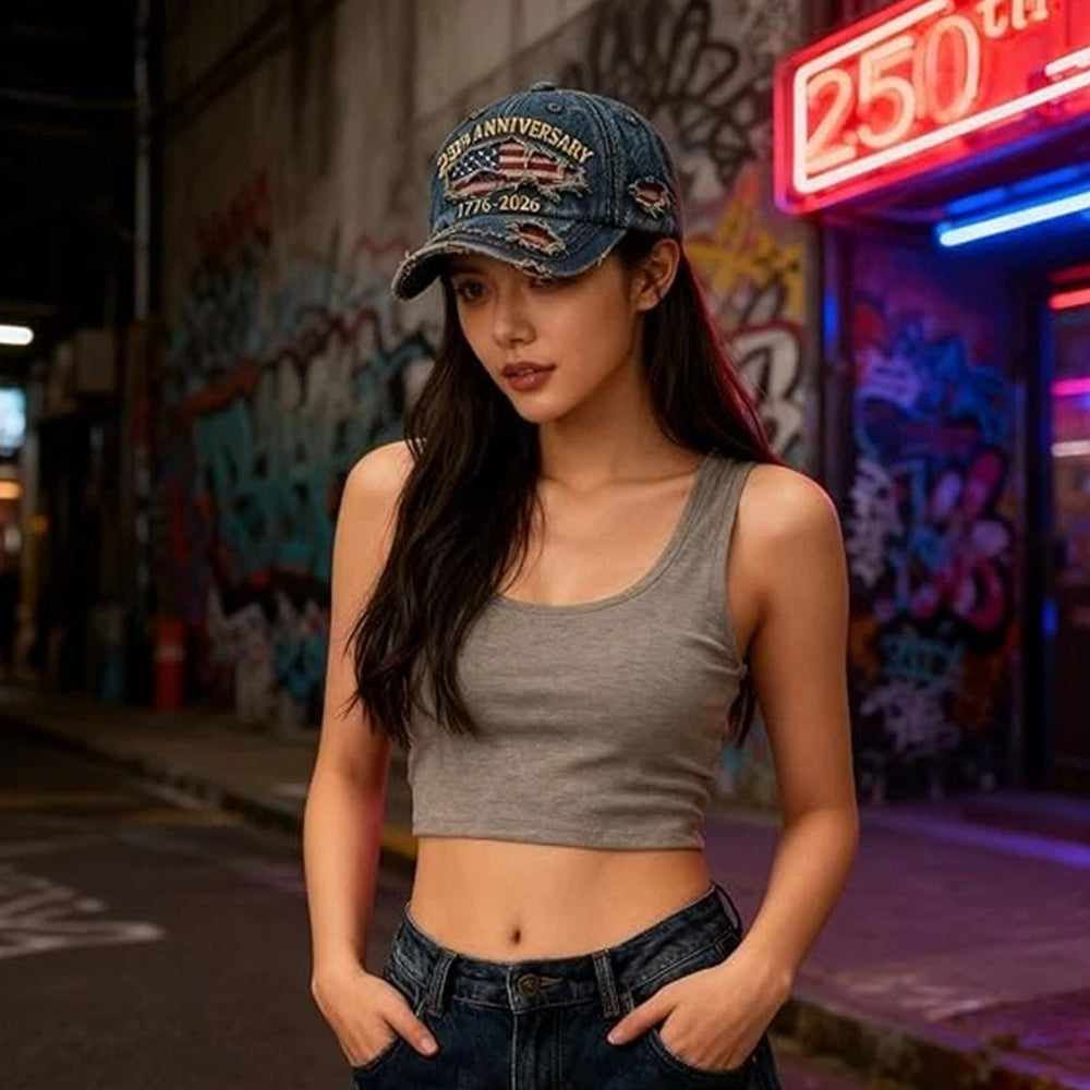 250th US Anniversary Denim Hat - 1776-2026 Patriotic Printed Baseball Cap