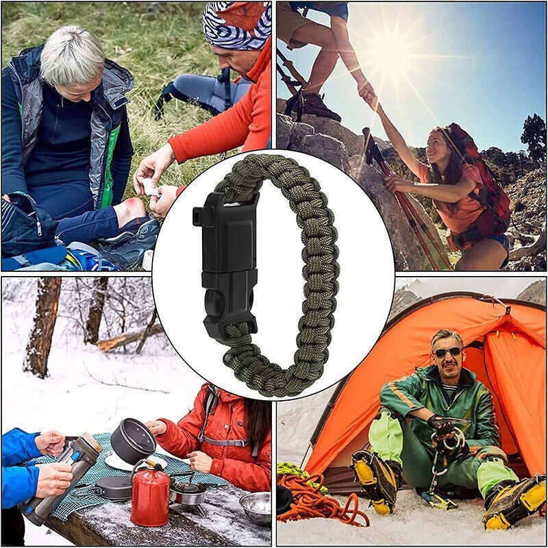 5-in-1 Survival Bracelet – Paracord, Compass, Whistle, Fire Starter, Cutter for Outdoor