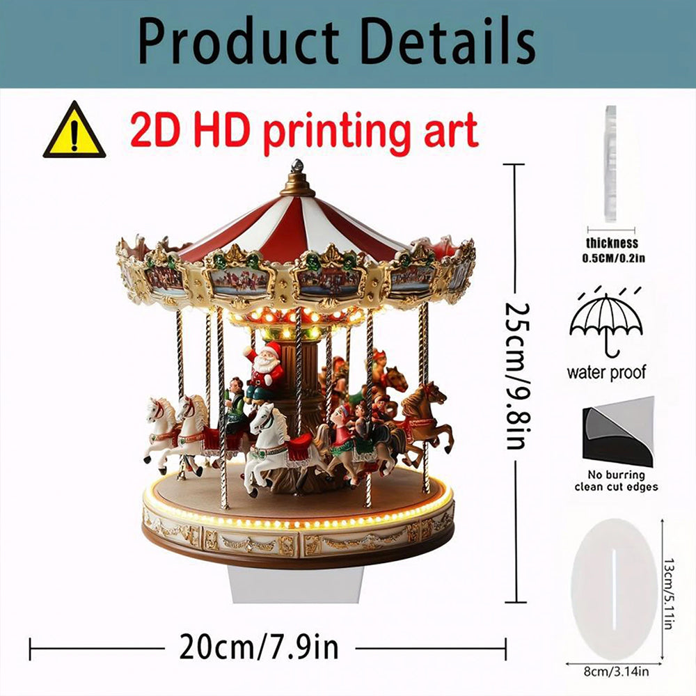 ﻿Traditional 2D Acrylic Carousel Christmas Decor – Flat Merry-Go-Round Holiday Display