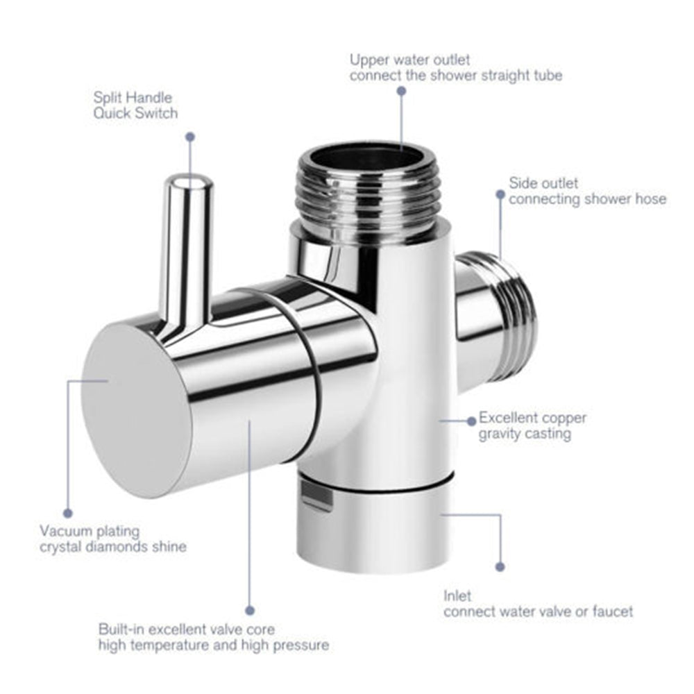 3 Ways Copper 1/2 Showe-r Fauce-t Water Splitter Valve Diverter Nozzle Adapter