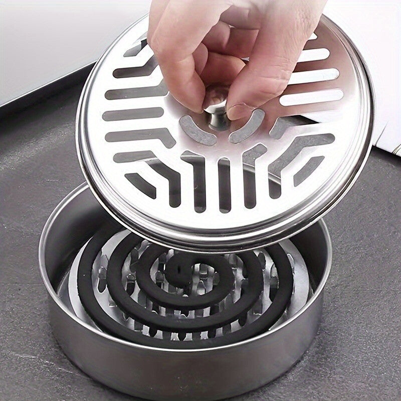 Stainless Steel Mosquito Coil Spiral Repellent Smoke Incense Anti Bug Fly With Lid
