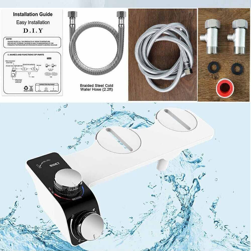 Dual Nozzle Hygiene Toilet Bidet Water Wash Clean Unisex Seat Attachment Sprayer