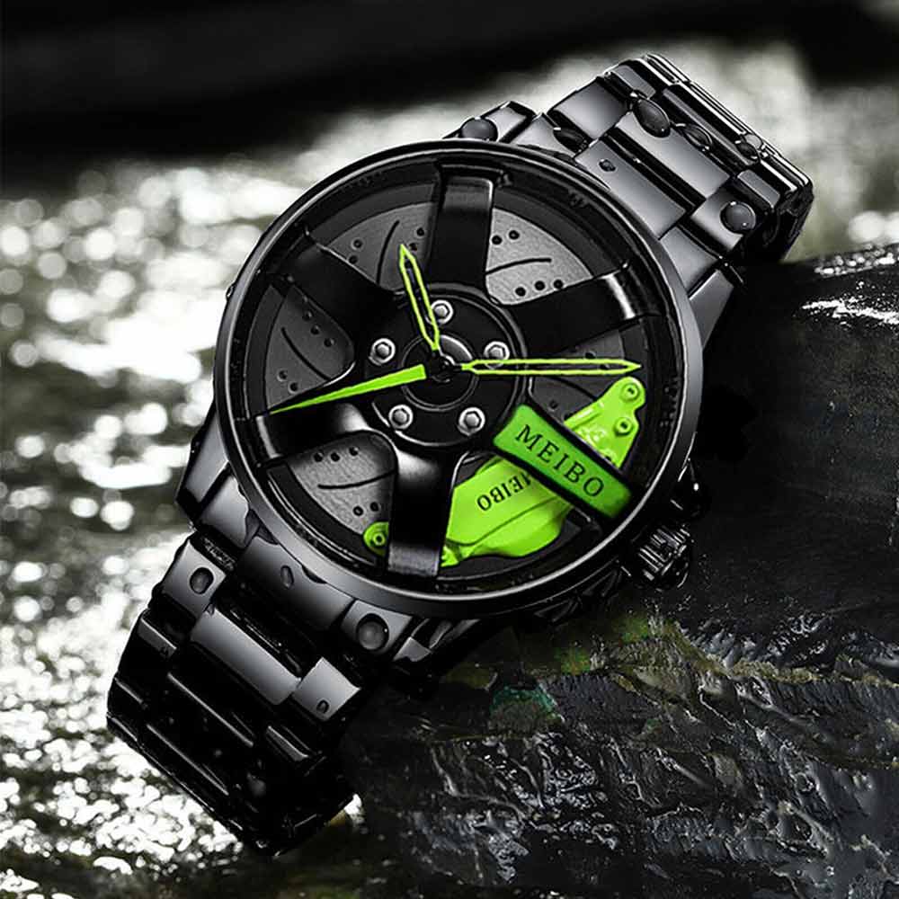 Mens Quartz Watch, Car Wheel Watch Fashion Sport Watch Mesh Rim Hub Wrist Watch