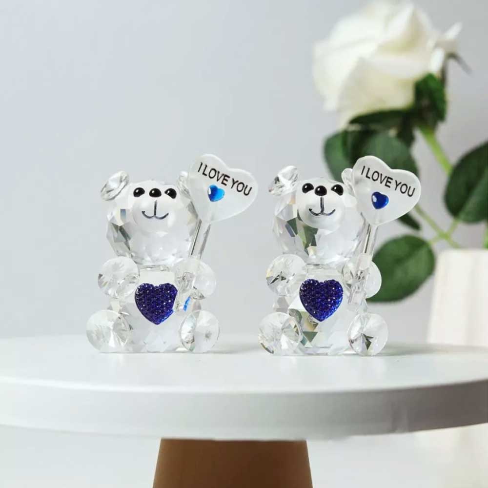 I Love You Sign Crystal Bear Figurine – Desktop Ornament, Guest Gift for Xmas