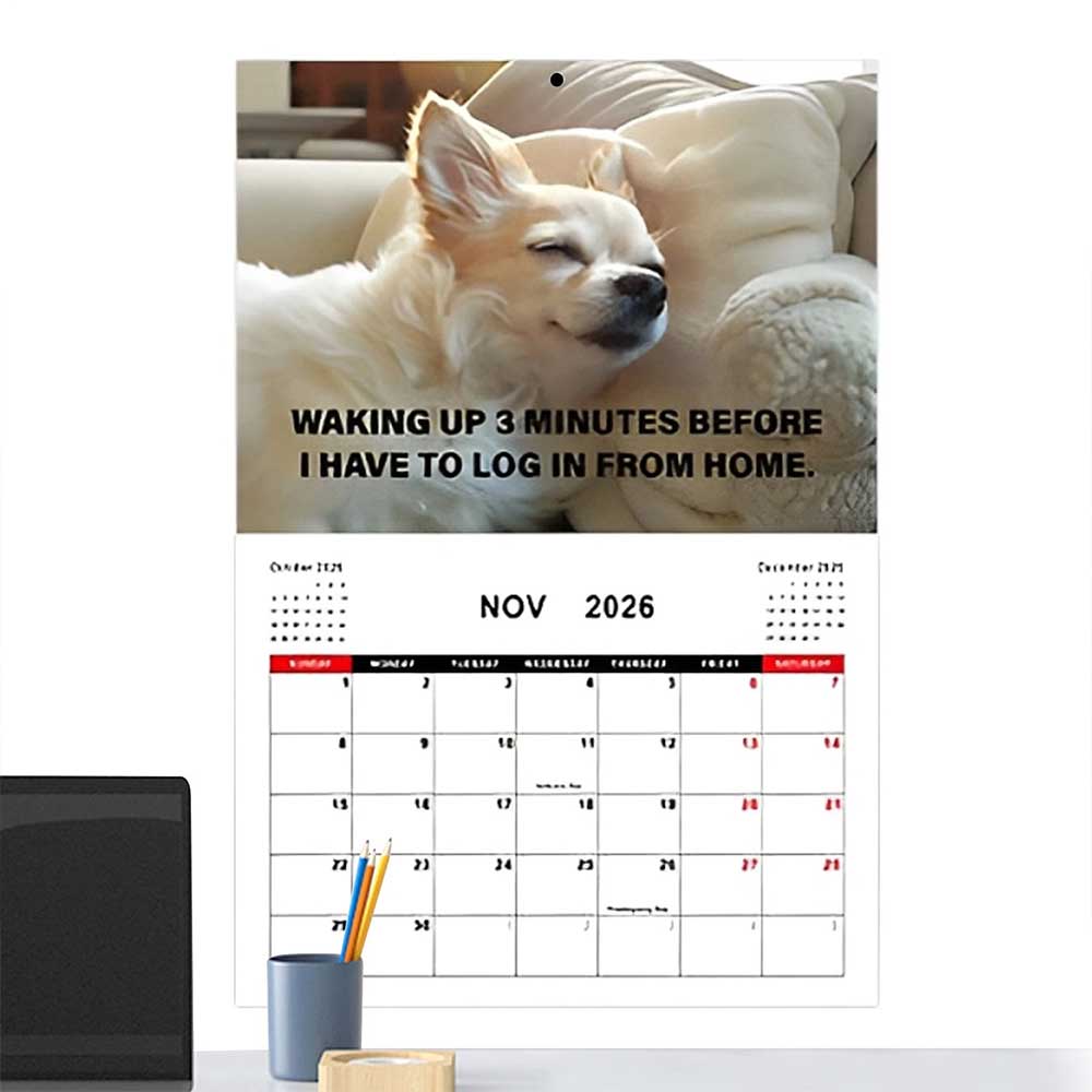 2026 Desk Dogs Calendar - Funny Dog Hanging Wall Calendar with Monthly View