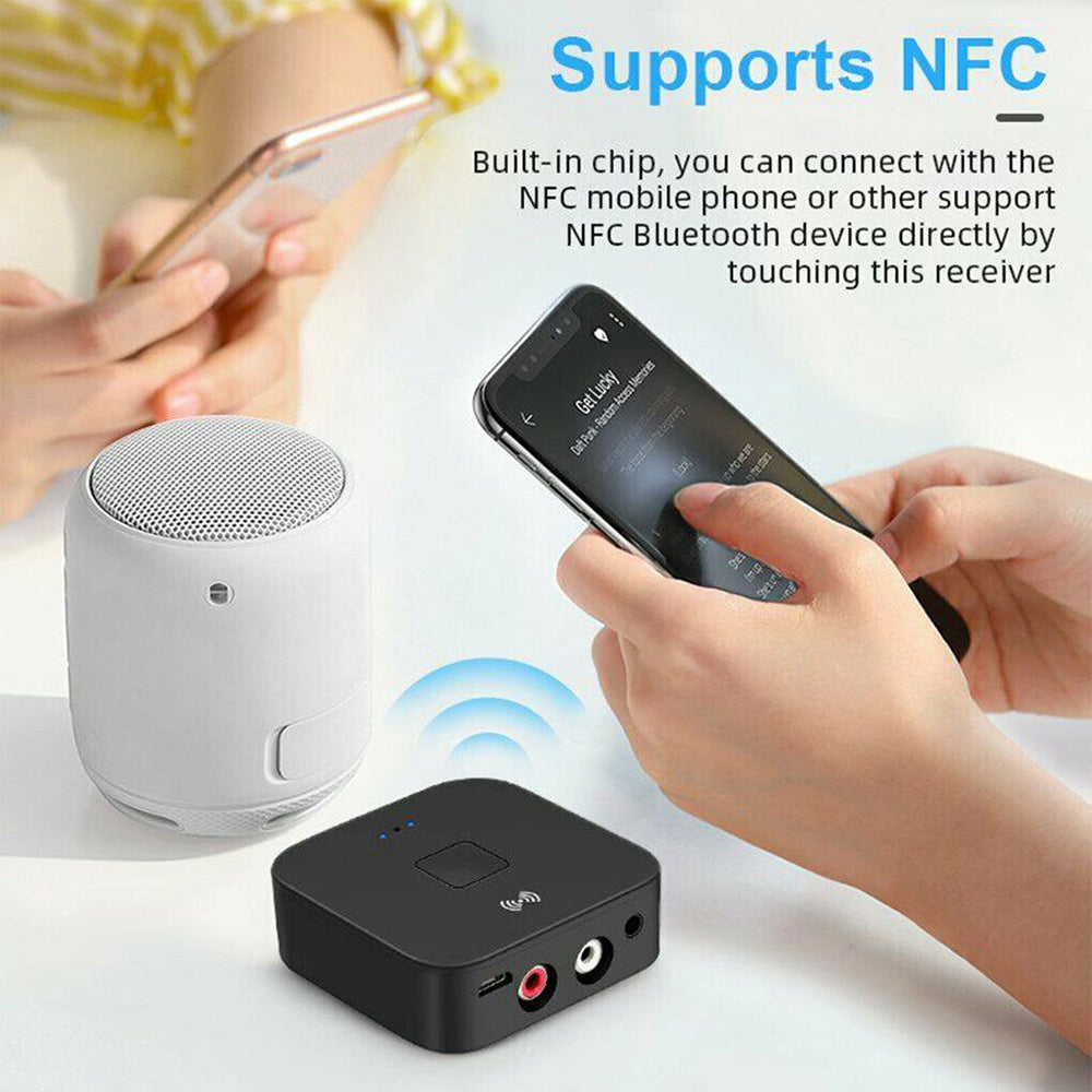 Bluetooth 5.0 Wireless Audio Receiver 3.5MM Jack AUX NFC to 2RCA Music Adapter