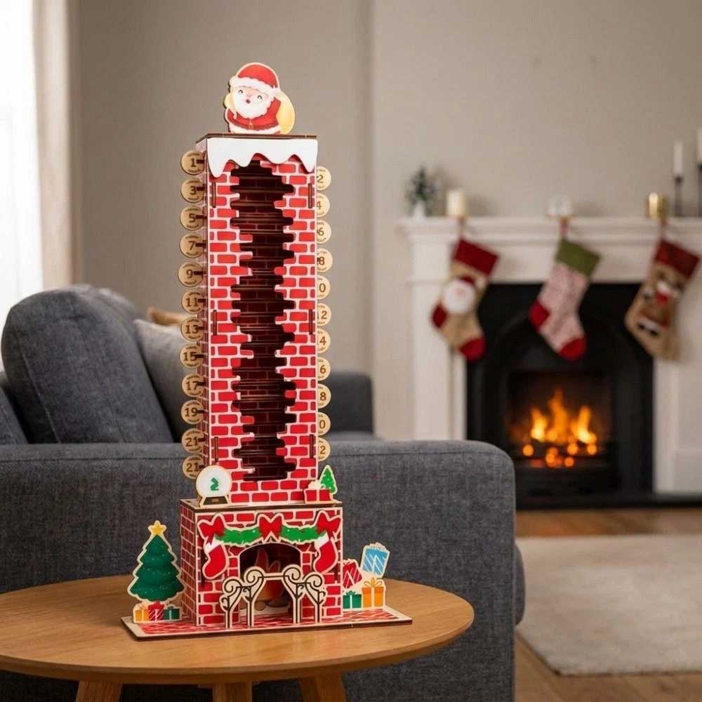 24-Day Santa Chimney Advent Calendar – Wooden Christmas Countdown Puzzle