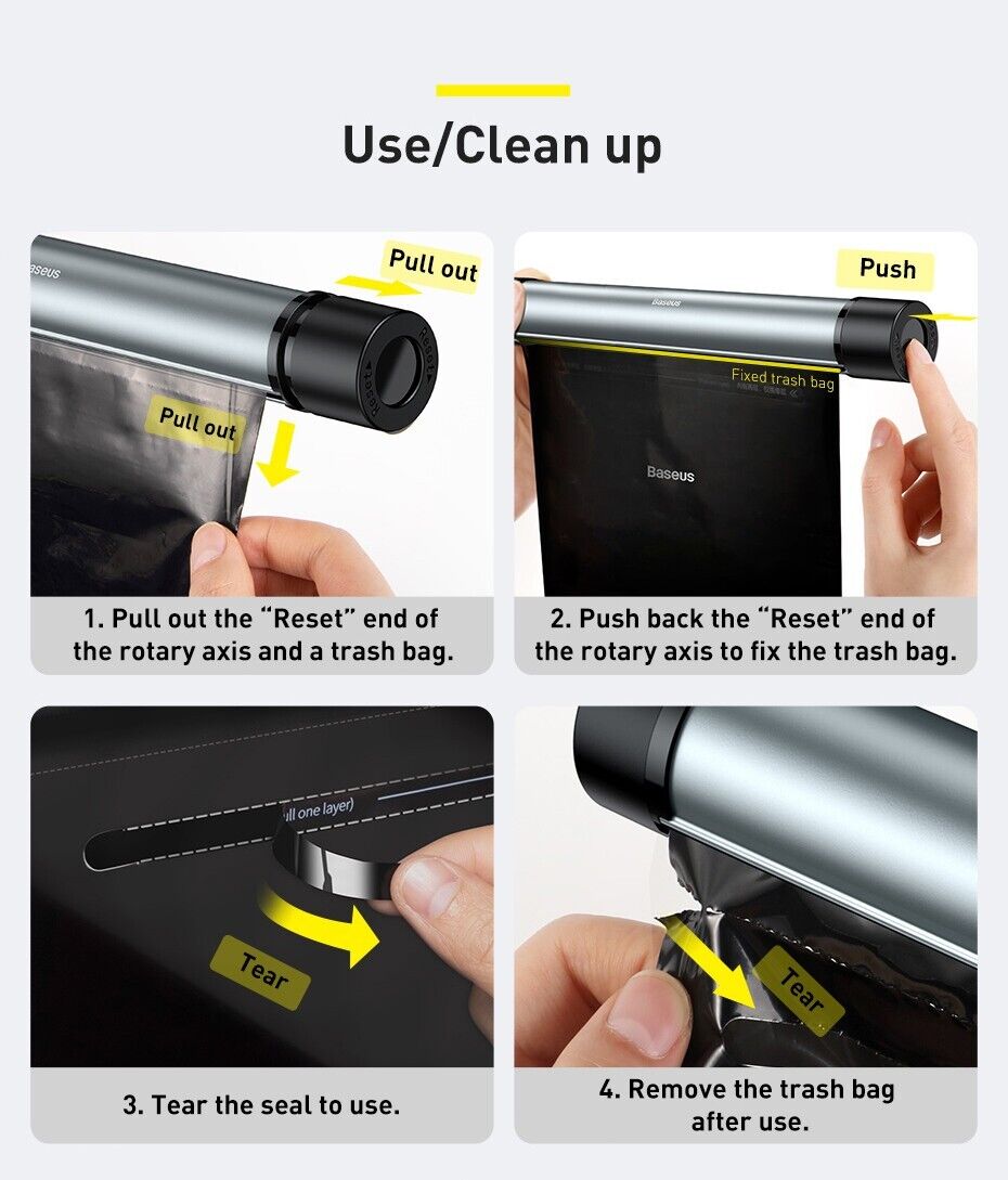 Baseus Car Trash Can Litter Bag Garbage Seat Waste Lid Bin Organizer Accessories