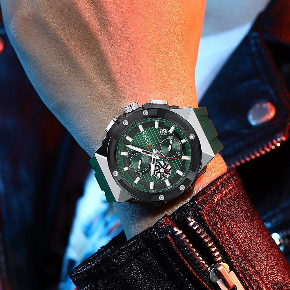 Men's Military Sport Watch – Multifunction Chronograph Calendar Silicone Strap