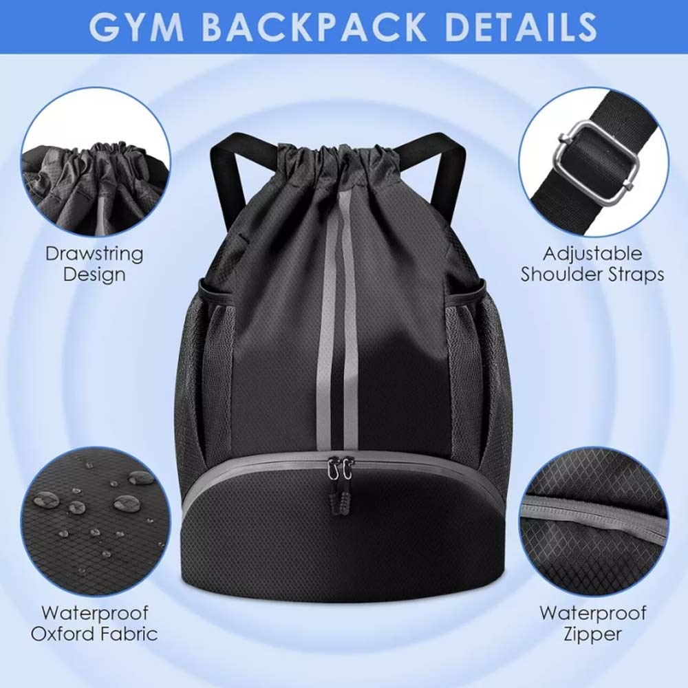 Waterproof PE Backpack Drawstring Sports Backpack Gym Bag with Shoe Compartment