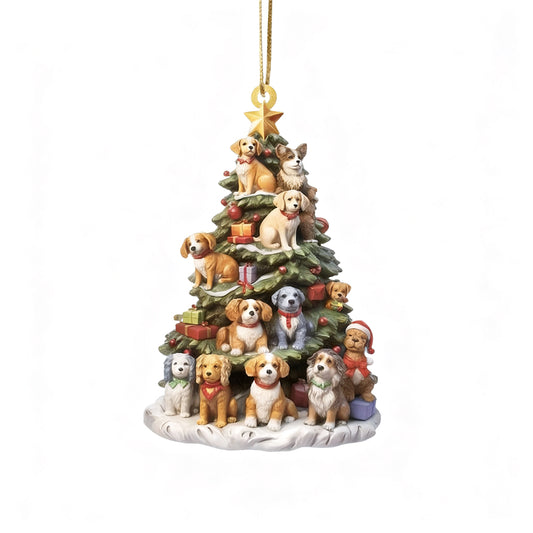 Christmas Tree Dog Acrylic Ornament 2D- Car Mirror Hanging Gift for Dog Lovers