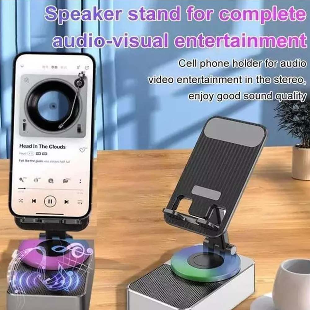 3In1 Foldable Cell Phone Stand with Wireless Bluetooth Speaker, Bluetooth Audio Power Phone Holder