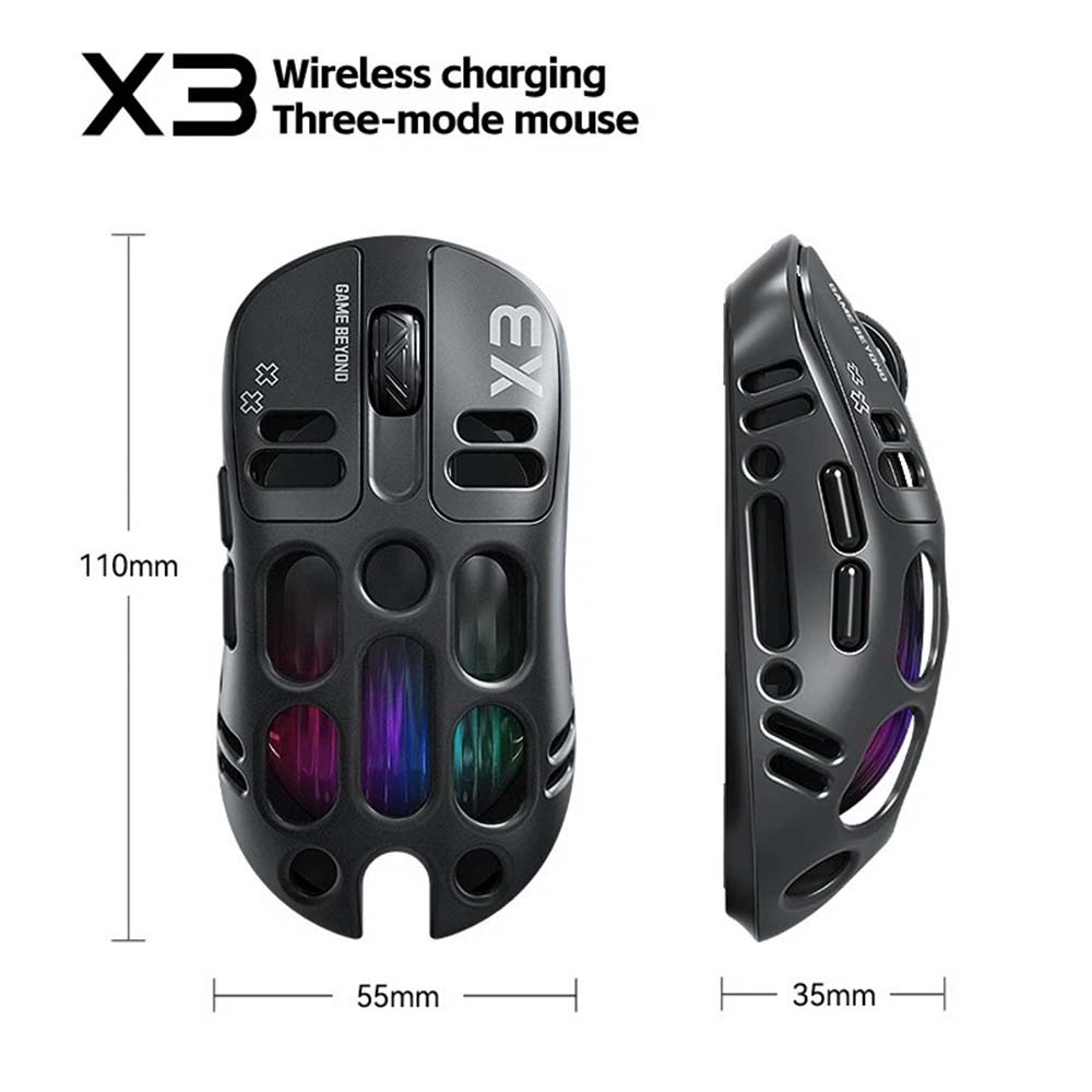 RGB Gaming Mouse TWOLF X3 - PAW3311 12000 DPI, Tri-Mode Wireless/Wired, 500mAh