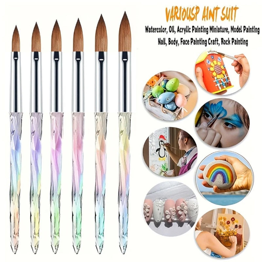 Professional 6Pcs Sable Nail Brushes Set for Acrylic Nails, 3D Carving & Nail Extensions