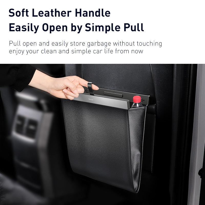 Baseus PU Leather Car Trash Bag - Waterproof, Leakproof Waste Basket with Magnetic Closure