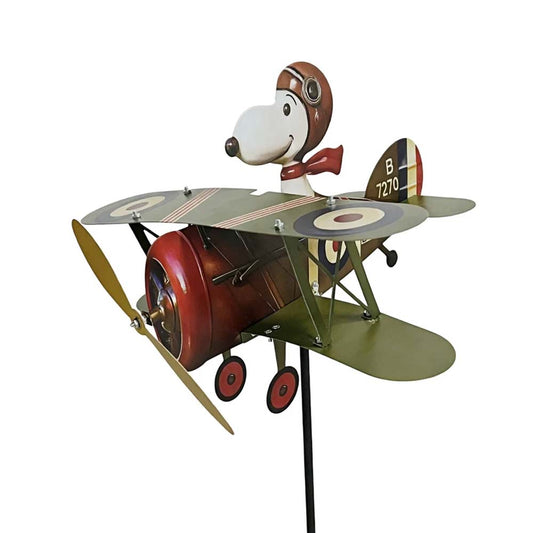 Cartoon Pilot Flying Biplane Wind Spinner – Vintage Metal Garden Windmill Decor
