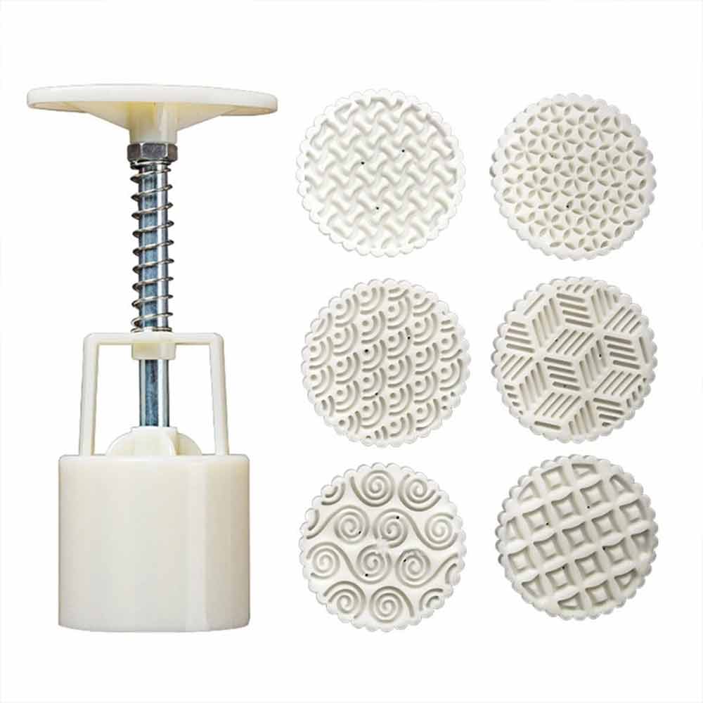 Hand Press Mooncake Mould – 6 Stamp Cookie Cutter for Green Bean Cakes