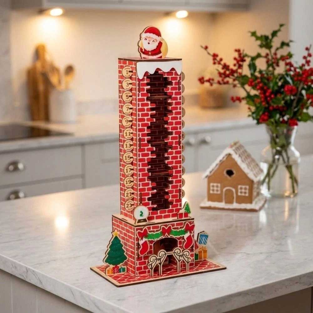 24-Day Santa Chimney Advent Calendar – Wooden Christmas Countdown Puzzle