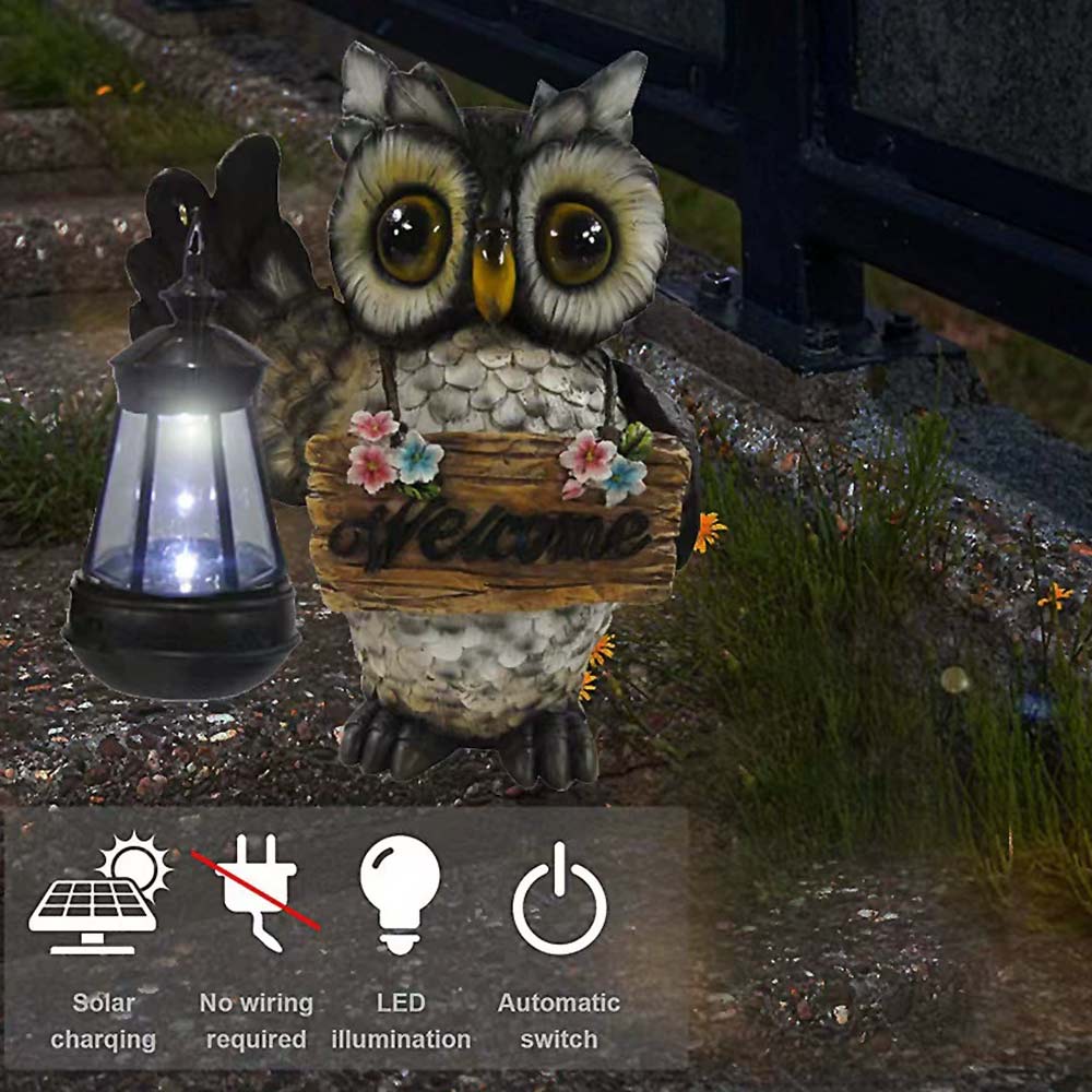 Solar Garden Owl Ornament with Light - Outdoor Welcome Decor for Patio & Garden