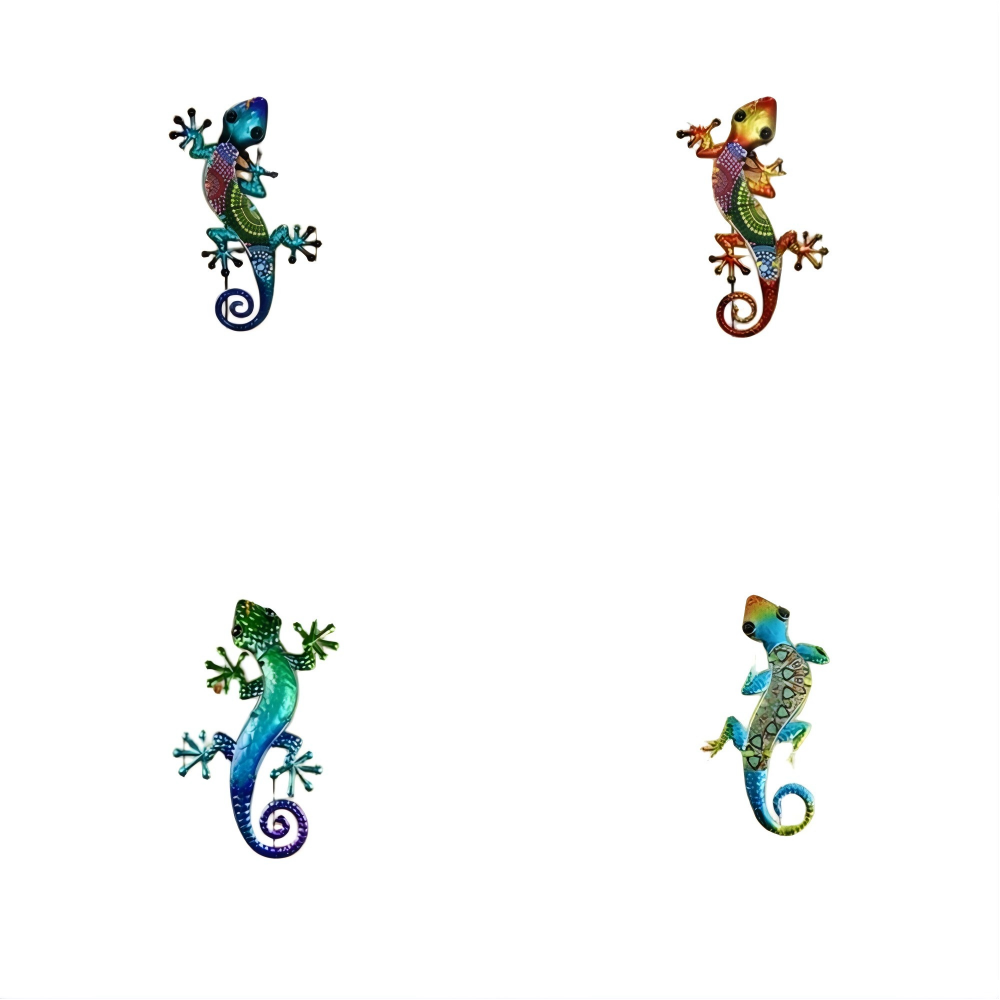 4X Colourful Gecko Garden Art – Acrylic Lizard Wall Hanging Fence Ornament Decor