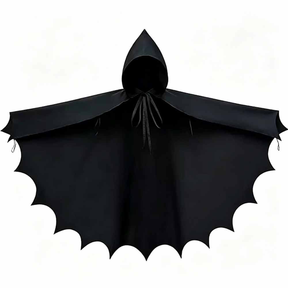 Halloween Bat Hooded Cloak – Medieval Gothic Cape Costume, Black 110x190cm