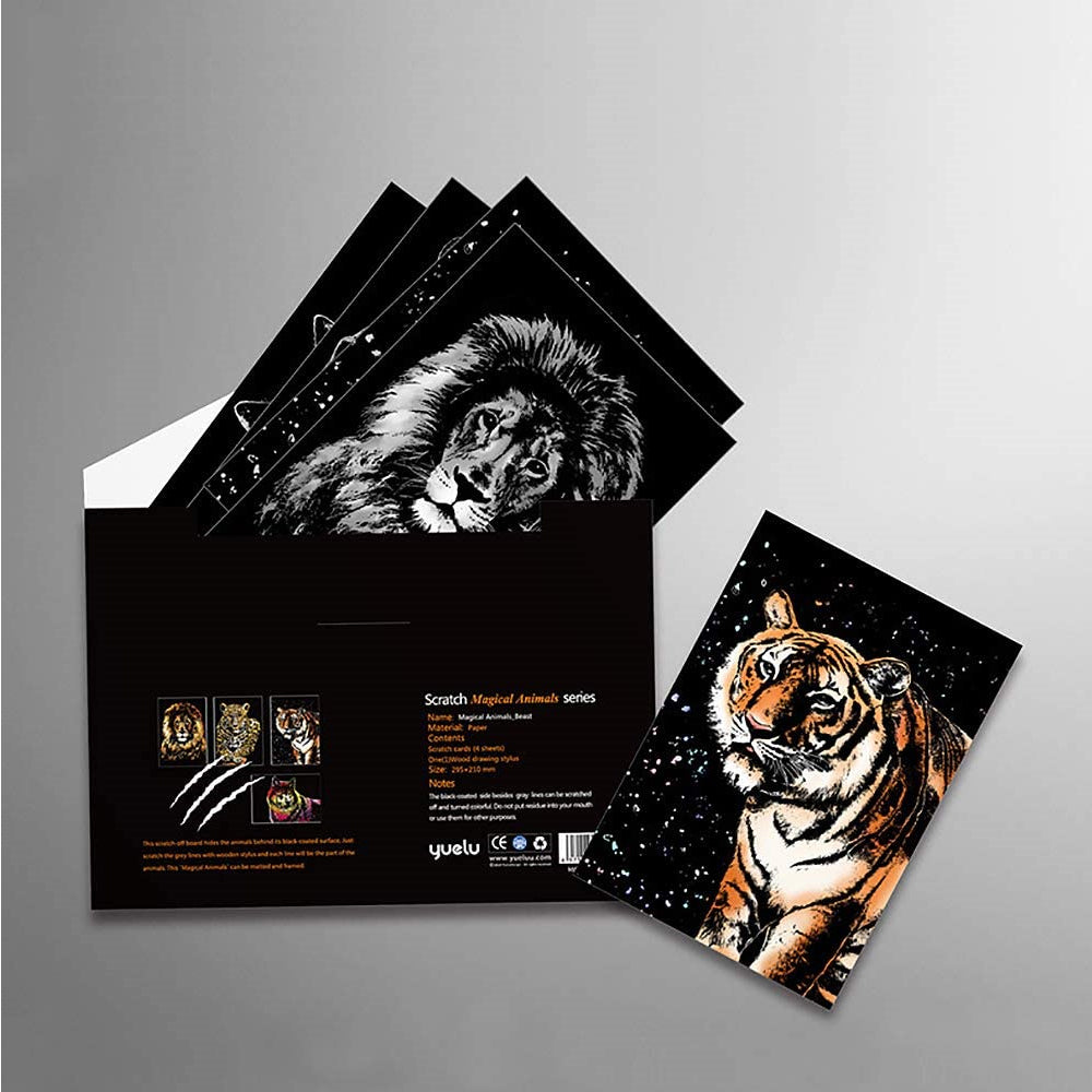 4PCS Scratch Art Rainbow Paper A4 for Adults and Kids DIY Art Craft Painting Scratchboard