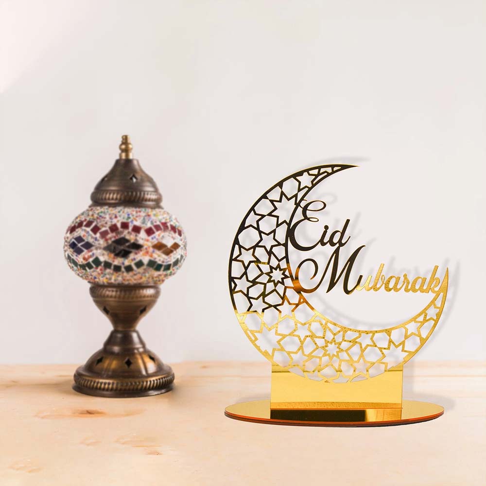 Islamic Eid Mubarak Acrylic Ornament – Gold Mirror Ramadan Decoration for Home