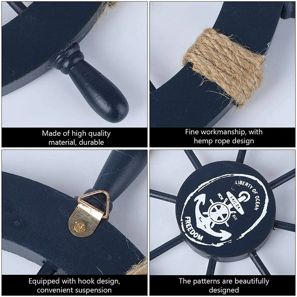 Wooden Ship Wheel Wall Decor 28cm Steering Wheel for Beach House Theme Room