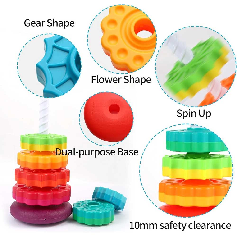 Rainbow Spinning Stacking Toy - Rotating Gear Tower for 12M+