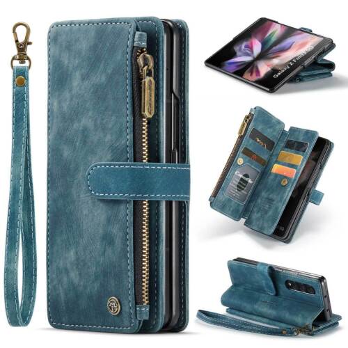 For Samsung Galaxy Z Fold3 / Z Fold4 Case Flip Leather Zipper Wallet Stand Cover