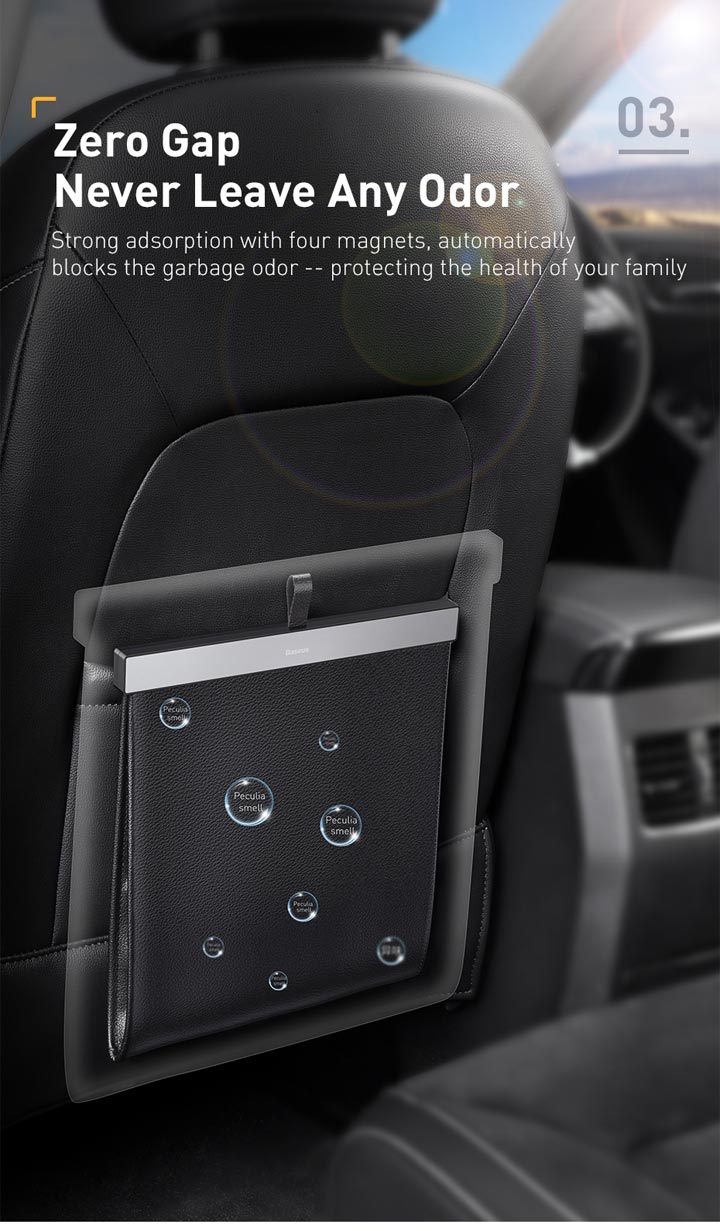 Baseus PU Leather Car Trash Bag - Waterproof, Leakproof Waste Basket with Magnetic Closure