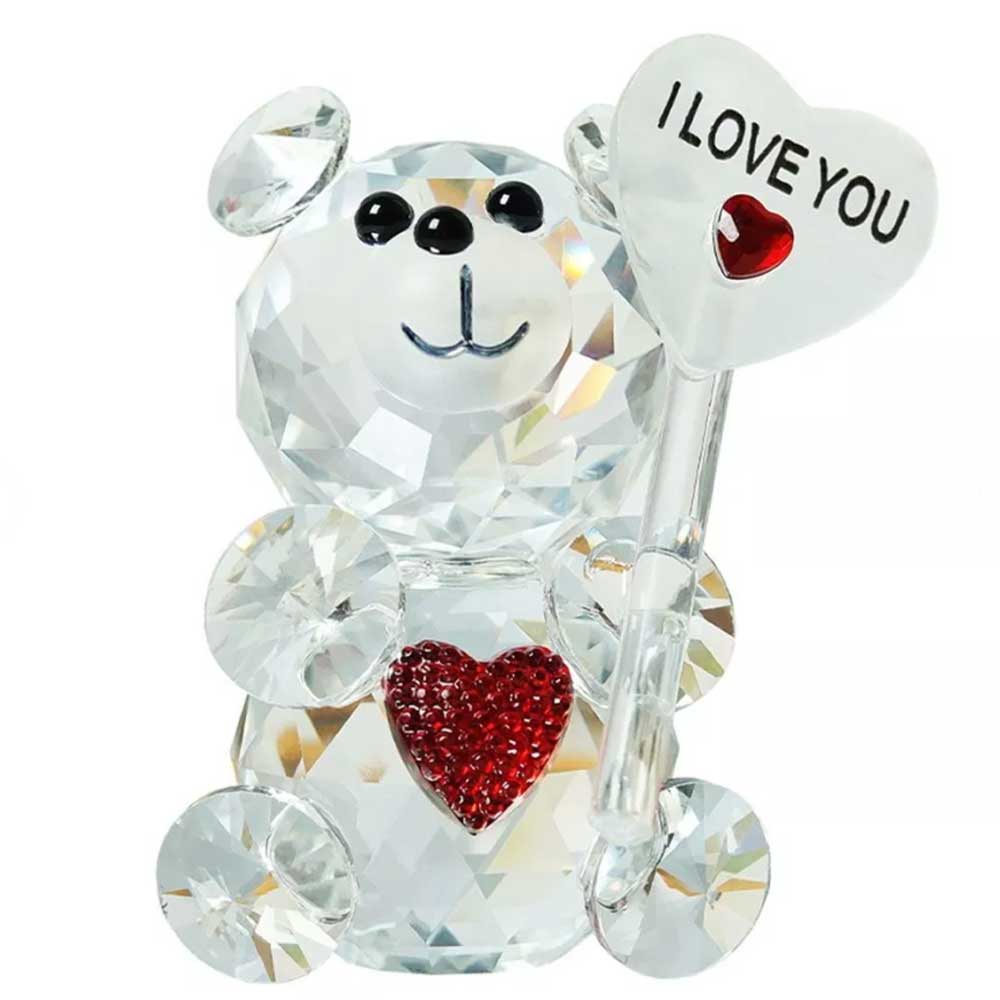 I Love You Sign Crystal Bear Figurine – Desktop Ornament, Guest Gift for Xmas