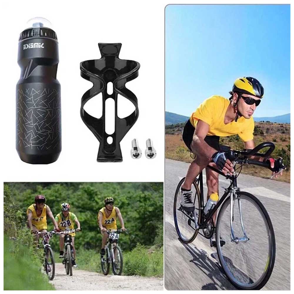 750ml Bicycle Water Bottle & Plastic Cage Holder Kit for Mountain Bike Cycling
