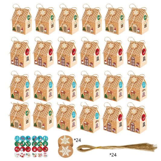 24pcs Christmas Gift Box Set Kraft Paper Favor Boxes with Rope & Tags for Candy & Jewelry
