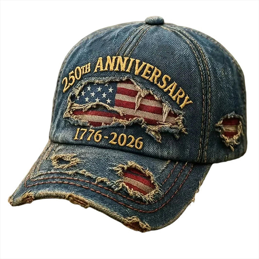 250th US Anniversary Denim Hat - 1776-2026 Patriotic Printed Baseball Cap