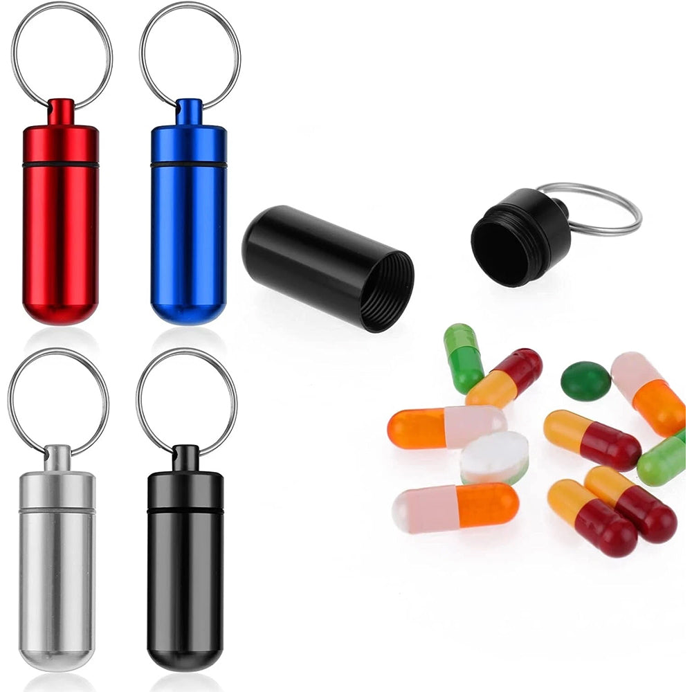4X Keychain Pill Holder - Aluminum Portable Keyring Medicine Case