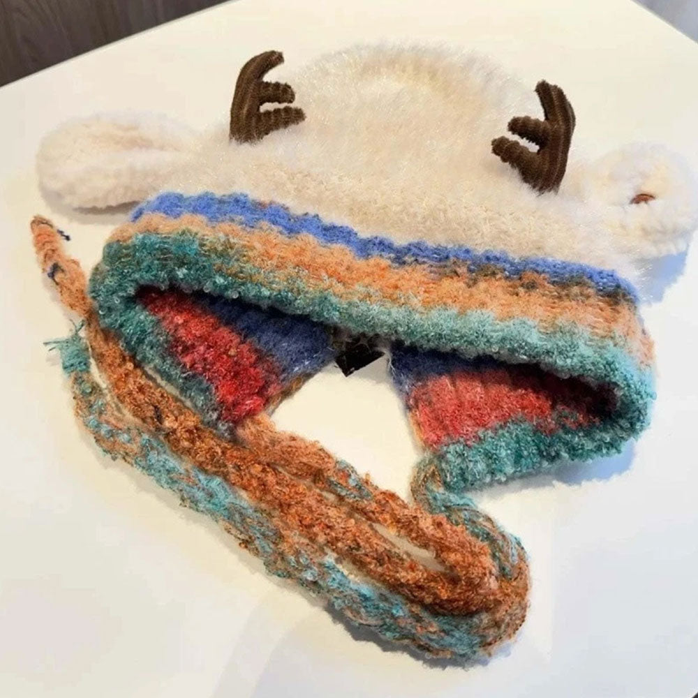 Creative Antler Hat & Bag 2-in-1 – Festive Reindeer Knitted Christmas Beanie