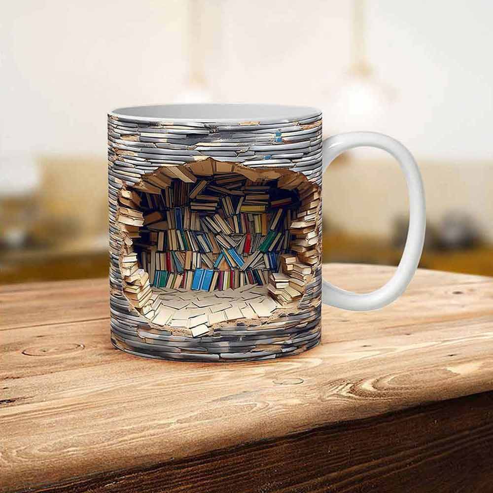 Book Lover Ceramic Mug 3D Bookshelf Mug-Library Book Shelf Mugs Xmas Gift