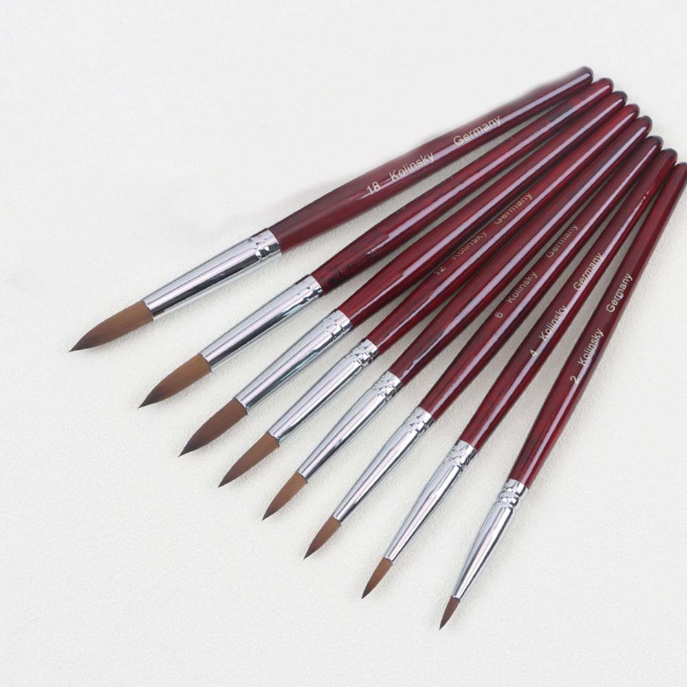 9PCS Acrylic Nail Brush Set Kolinsky Sable Hair - Liquid Powder Crystal Pink Metal Handle