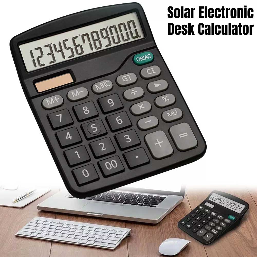 Solar Electronic Desk Calculator Extra Large Display Business Battery 12 Digit