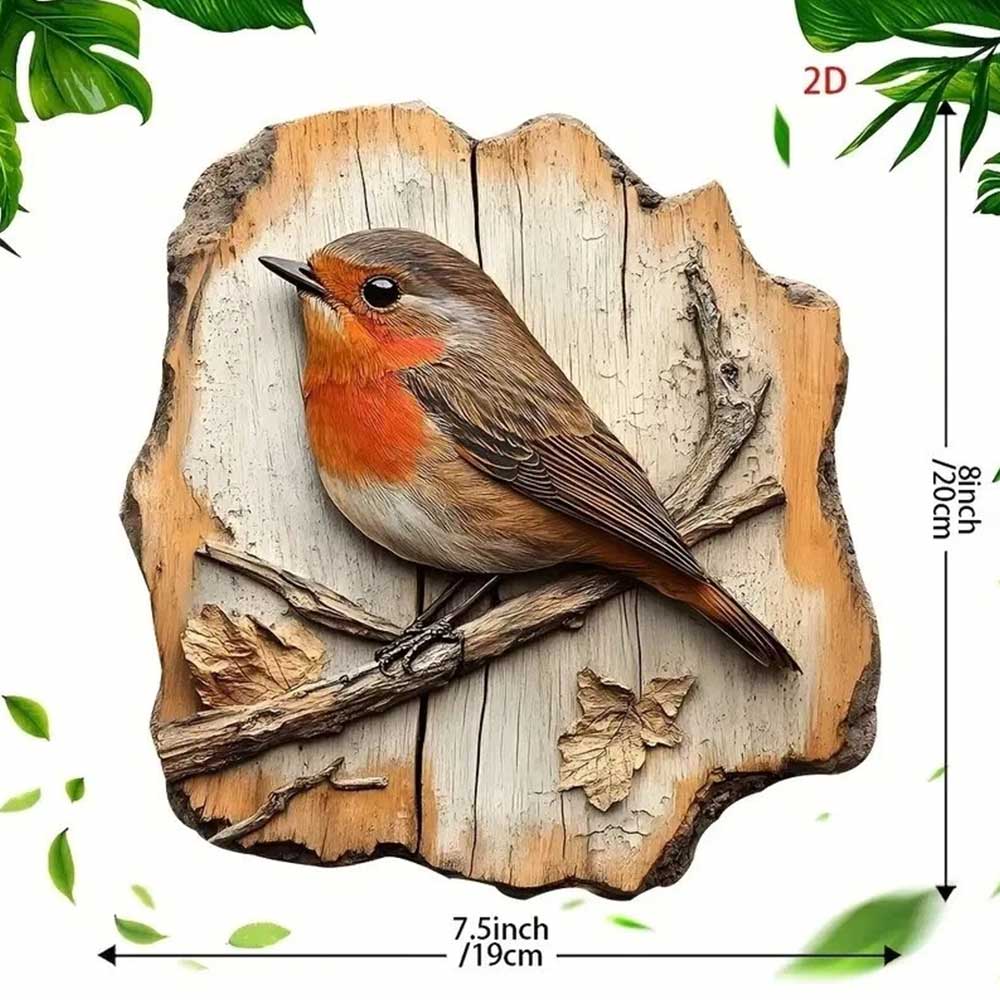 2D Wooden Robin Wall Plaque - 20x19cm Rustic Christmas Decor & Gift
