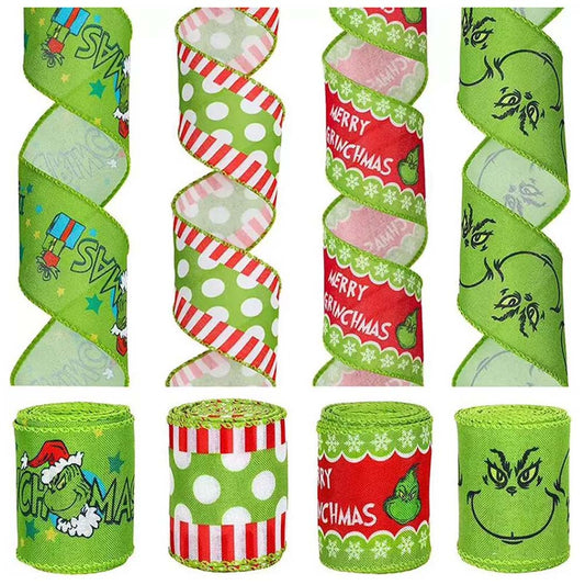 4X 6Yard/Roll Christmas Grinch Green Craft Ribbon Decoration Wrapping Ribbon