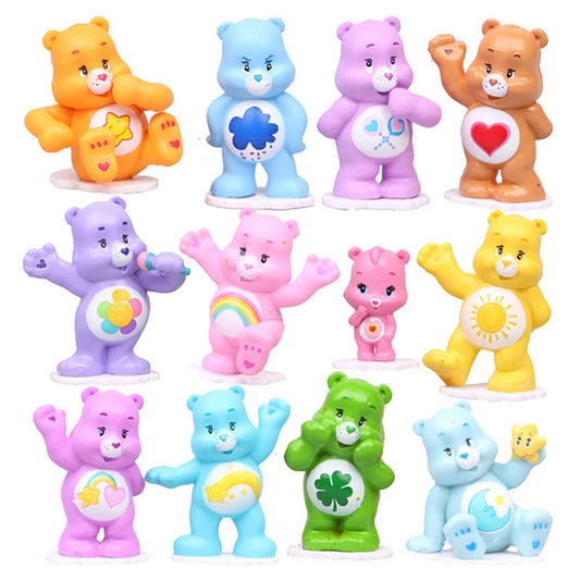 12Pcs Rainbow Care Bears Figure Set - Cute Cake Topper Decor, Collectible Dolls & Car Ornaments