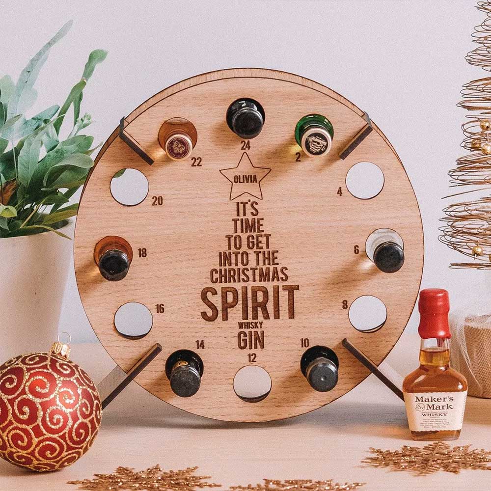 Christmas Advent Calendar Wine & Beer Bottle Rack Wooden Display Holder for Holiday Countdown