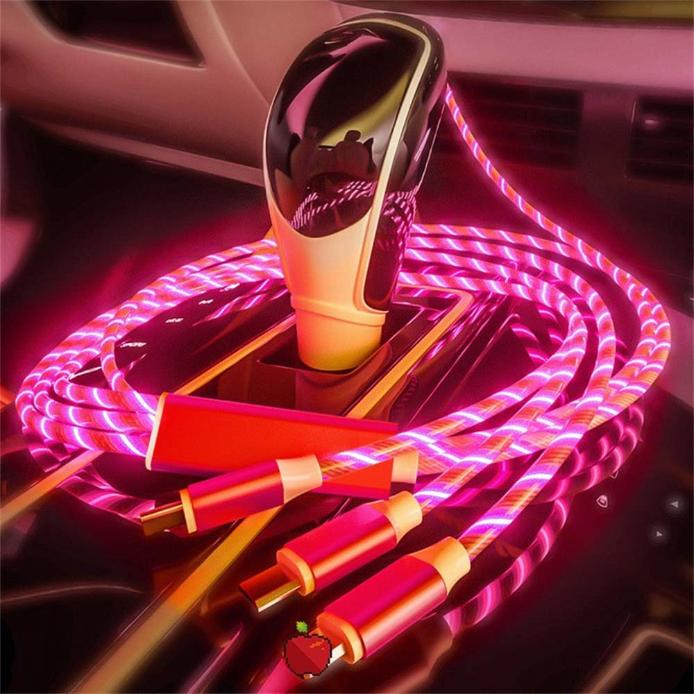 4PCS 1m LED Flowing Light Up 3 in 1 Charging Cable, Micro Type-C iPhone Cable
