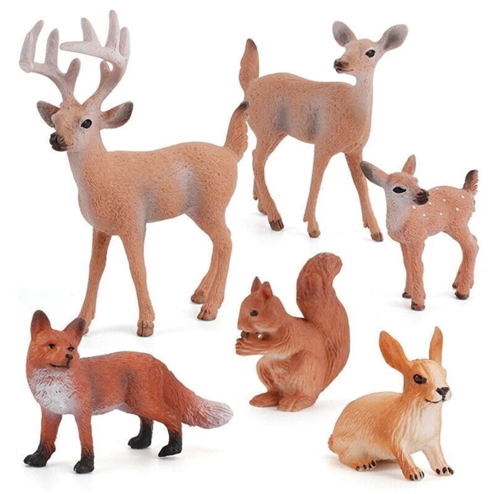Woodland Animal Figurine Set - 6PCS Deer Fox Rabbit Squirrel PVC Ornaments